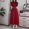 Women Turn Down Collar Short Sleeve Casual A-Line Dress