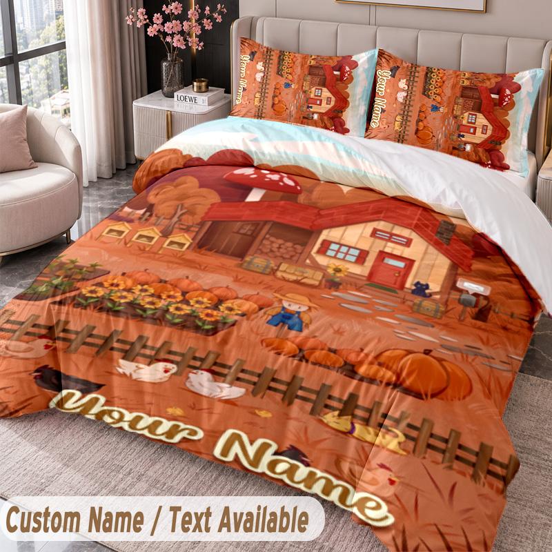 Custom Name Text 3Pcs Bedding Set Stardew Valley Duvet Cover And Two Pillowcases