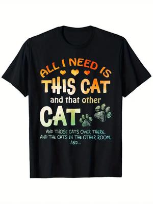 100% Cotton Short Sleeve Crew Neck Classic Fit Shirt - Black, Small - Cat Lover,