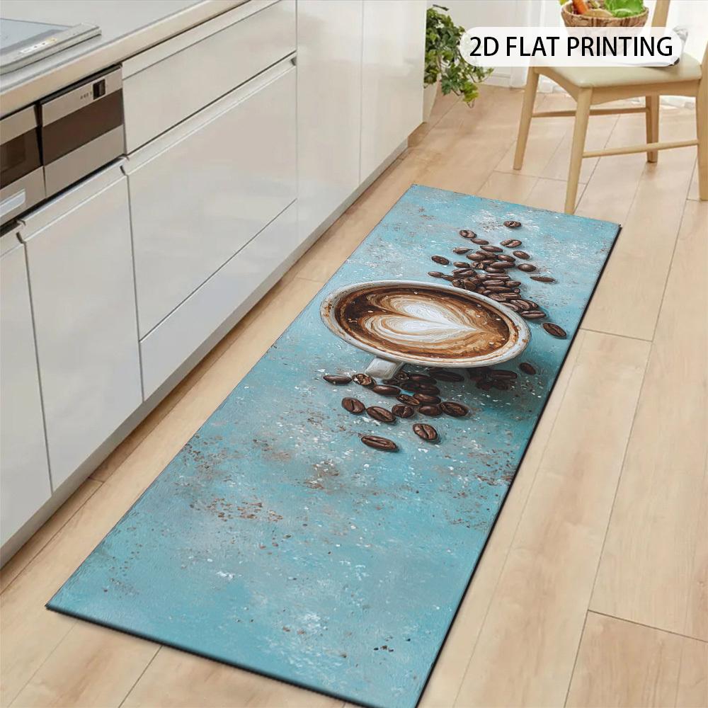 1Pcs Heart Latte Art Coffee With Scattered Non-Slip Washable Area Rug Runner for Entryway, Living Room, Bedroom & Patio