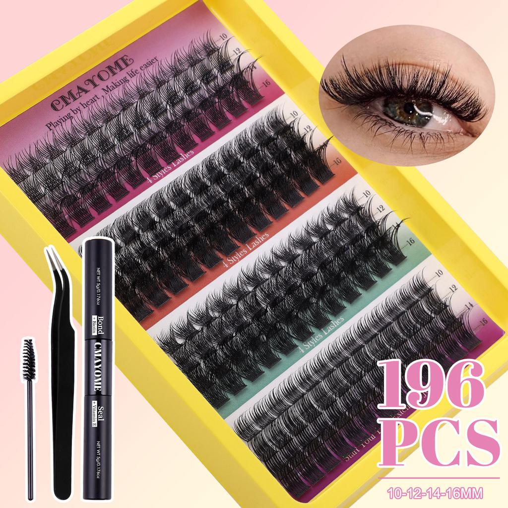 False Eyelash Extension Set, Single Tuft Of Hair 196 Tufts, Dense Makeup, Big Eyes D Curled Eyelashes