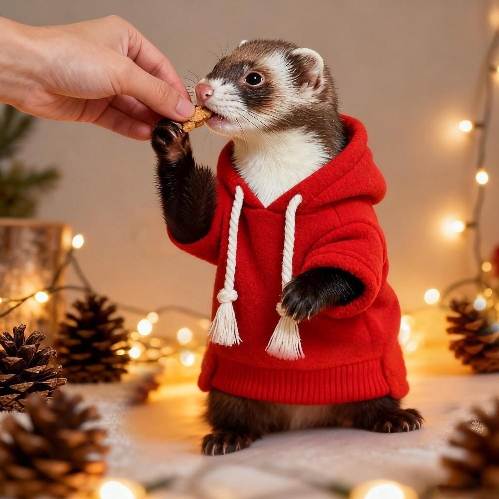 Fashionable Elastic Ferret Hoodie Cozy Thick Fleece Ferret Pullover Stylish Drawstring Soft Hamster Coat Pet Supplies