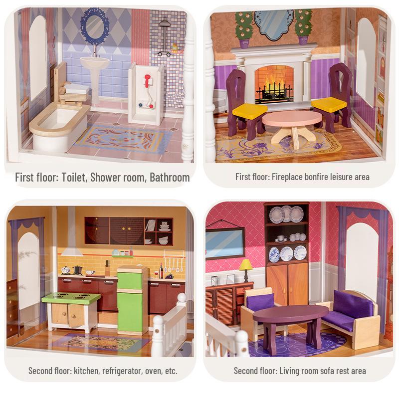 Nordic Princess Wooden Dollhouse - Large Villa for Children's Pretend Play