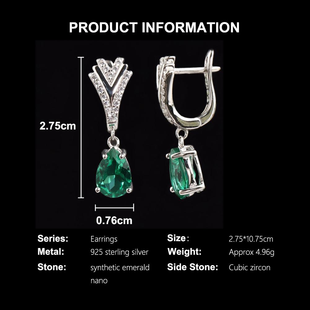 Light Luxury 925 sterling silver dangling earrings created pear 7*10mm emerald Nano jewelry for mom's anniversary gift