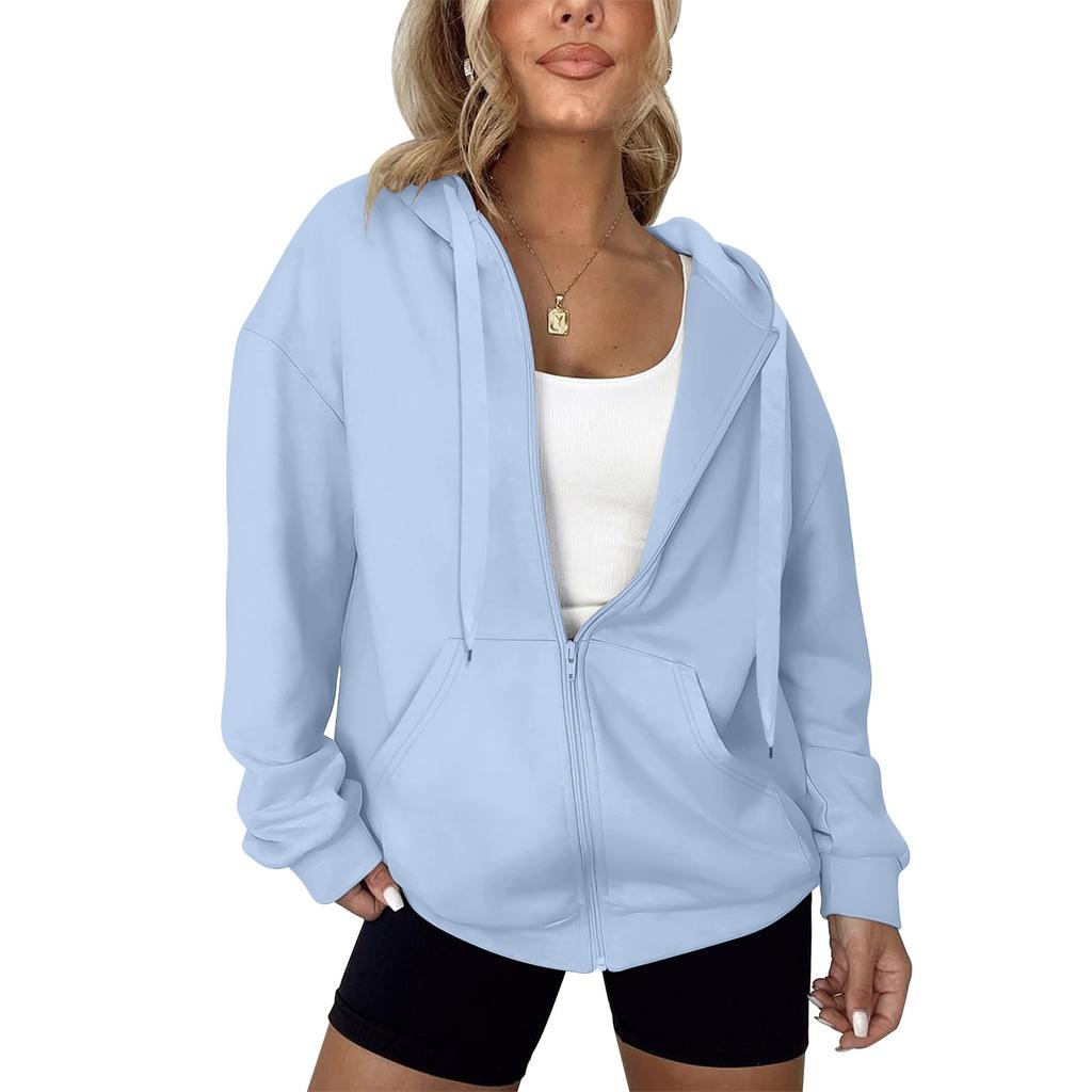 Women's Fashion Casual Solid Color Zipper Jacket Long Sleeve Sweatshirt