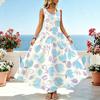 Bohemian Sleeveless Floral Maxi Dress A-Line Flowy Lightweight Summer Dress for Beach Vacation & Daily Casual