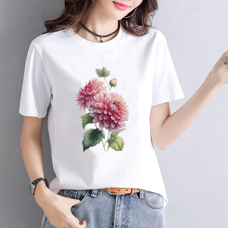 ATrendy Fashionable New Women's Commuter Instagram Summer Printed Base Layer T-shirt Short-sleeved Round Neck  polyester fabric