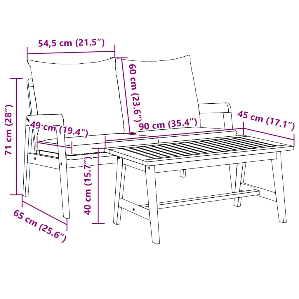 2 Piece Bistro Set with Cushions Oil Natural Solid Acacia Wood