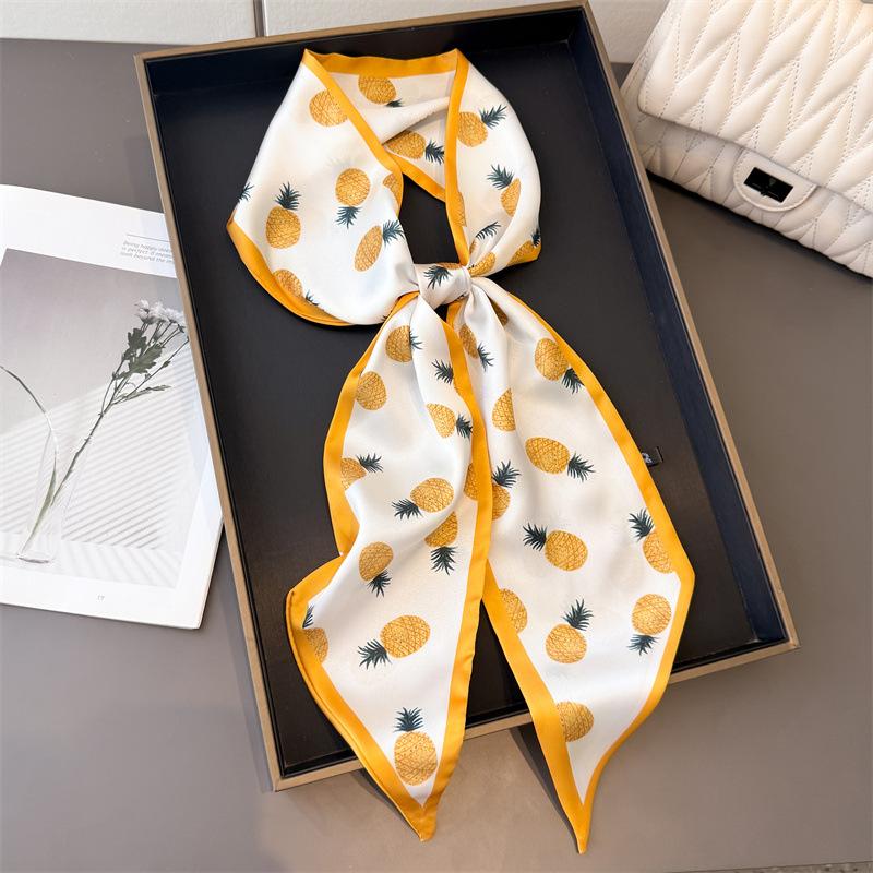 

Long Fruit Double Scarf Decorative Silk Scarf Commuting Spring And Summer Diagonal Hair Scarf Versatile Thin Streamer 147x14cm