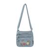 Borsa a Tracolla in Denim da Donna con Ricamo di Gattino Cartone Animato e Multi-scomparti
