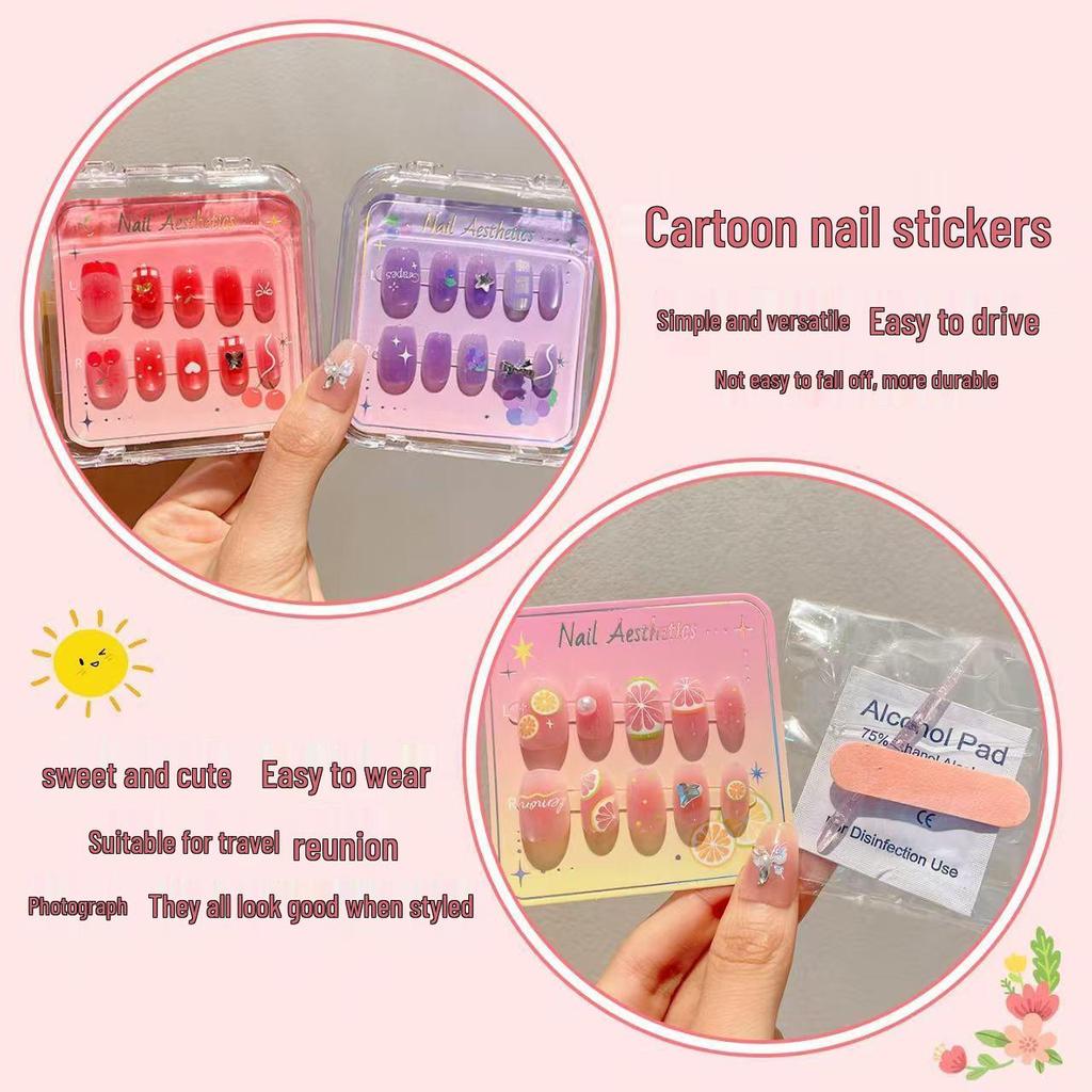 Boxed Cute Kids' Cartoon Fruit Nail Stickers - Detachable Wearable Nail Art Pieces