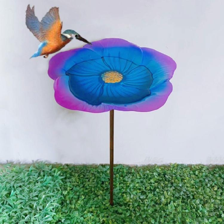 Elegant Flower Shaped Bird Birdbaths Bowl with Stake for Treat Water Sand