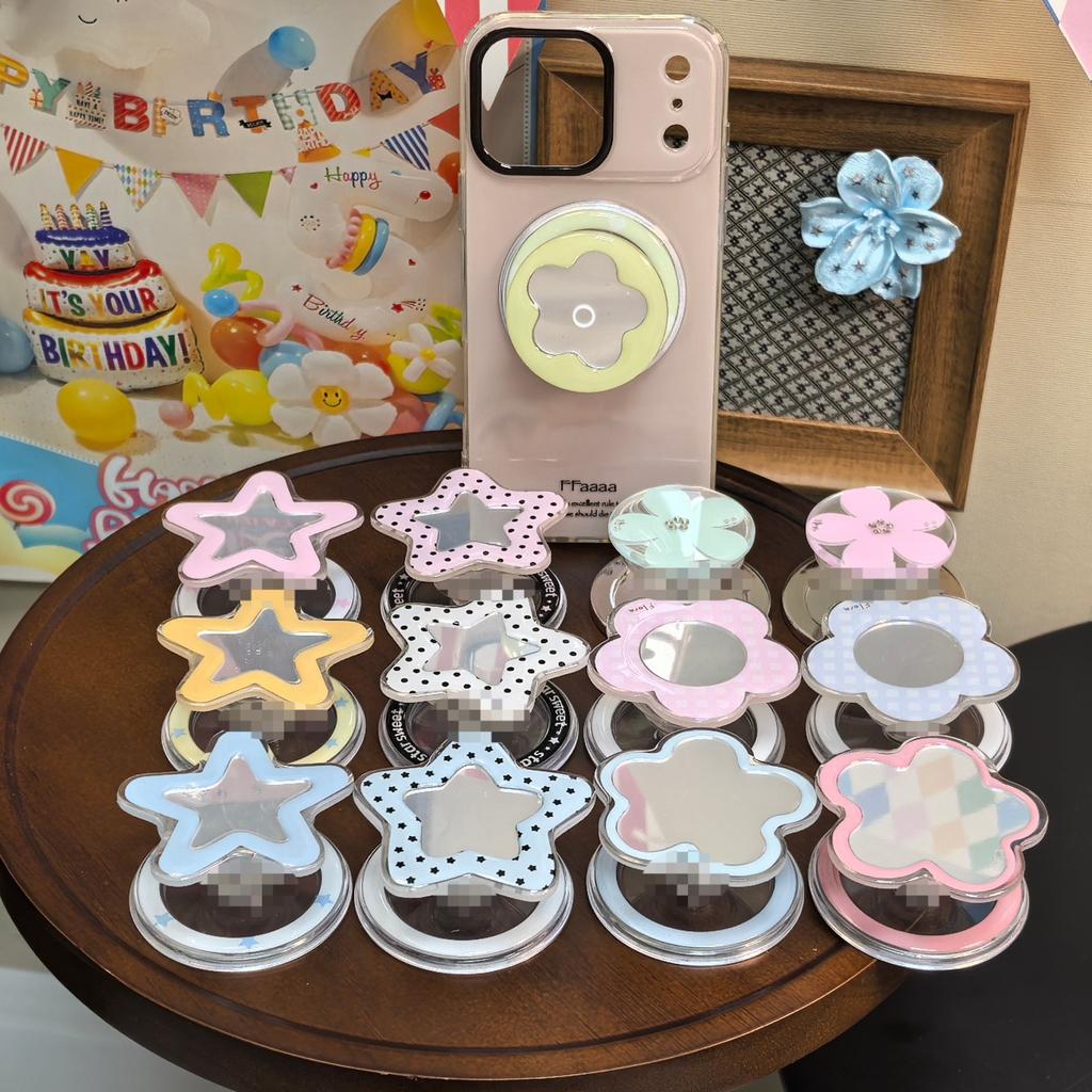 Flower Shaped Mirror For MagSafe Magnetic Phone Holder For iPhone 16 15 14 13 Samsung Korean Cute Stand Support