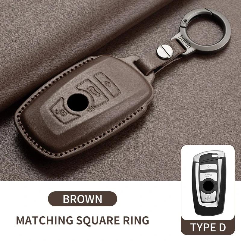 Leather Car Remote Key Case Cover Shell for BMW X1 X3 X5 X6 X7 1 3 5 6 7 Series G20 G30 G11 F15 F16 G01 G02 F48 Keyless Key Fob