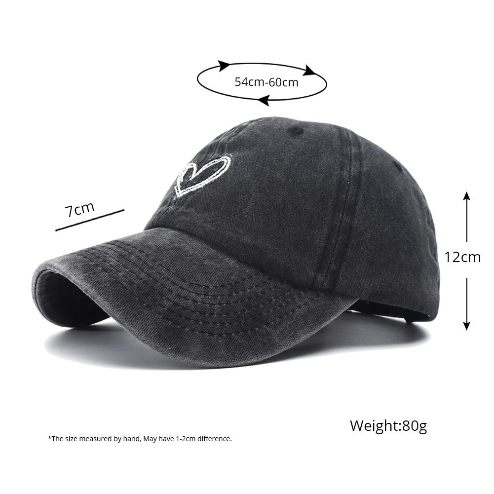 Black Vintage Fashionable Trendy Women Cap Snapback Adjustable Hat Baseball Cotton Washed Stitching Embroidered Heart Love Cute New Brand Latest