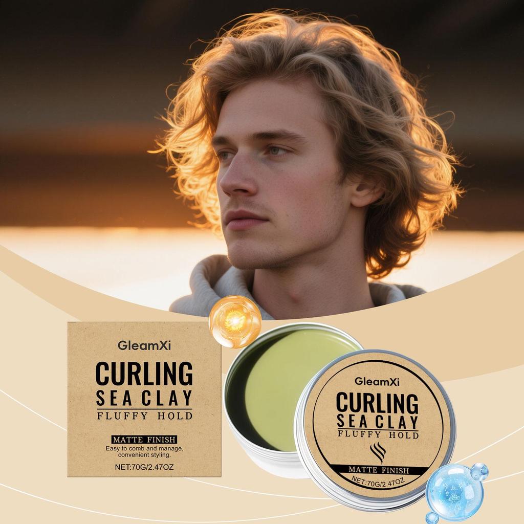 GleamXi Curling Meereslehm Haarstyling-Wachs - Mattes Finish Fluffiger Halt, 70g