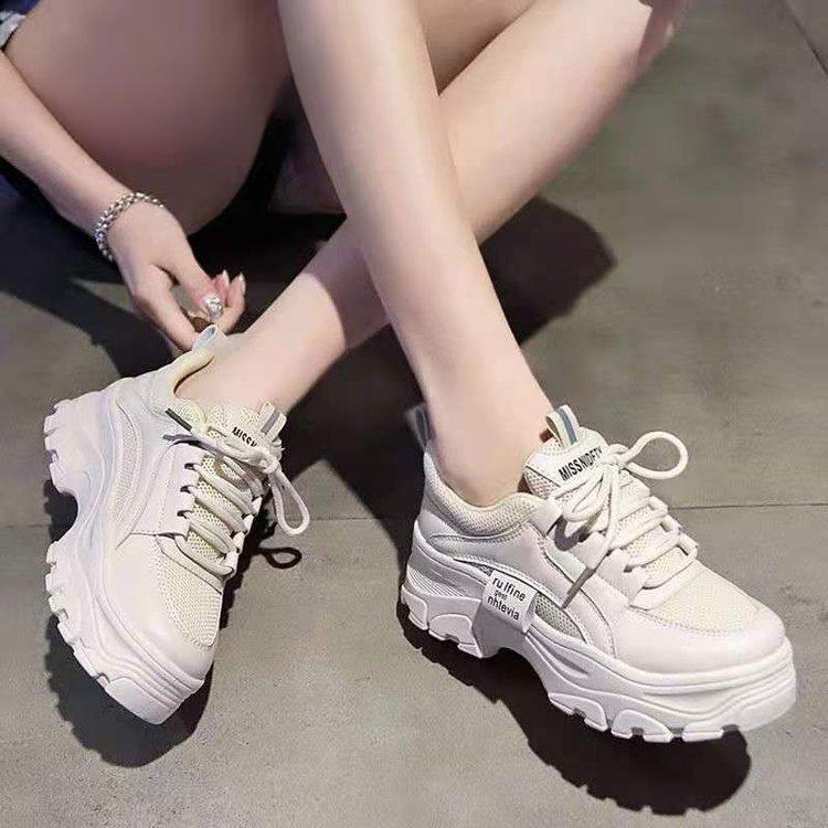Spring Muffin Thick-soled Increased Breathable All-match Women's Shoes Fashion White Casual Sports Shoes
