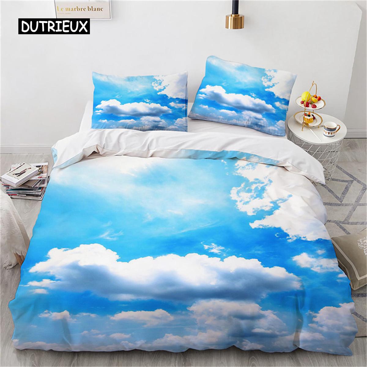 

Blue Sky White Clouds Duvet Cover Microfiber Natural Scenery Flowers Bedding Set Animal Bird Comforter Cover For Bedroom Decor EU single(135x200cm)