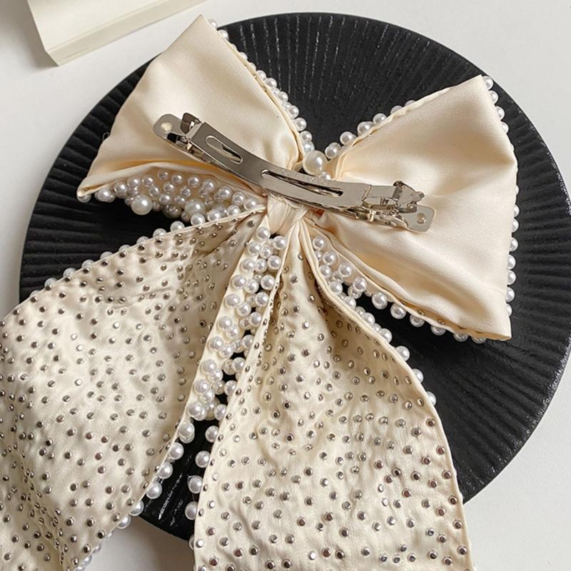Fashion Artificial Pearls Bowknot Hair Clip For Bridal Shower Formal Event Photoshoots Special Occasion NonSlip Hairpin
