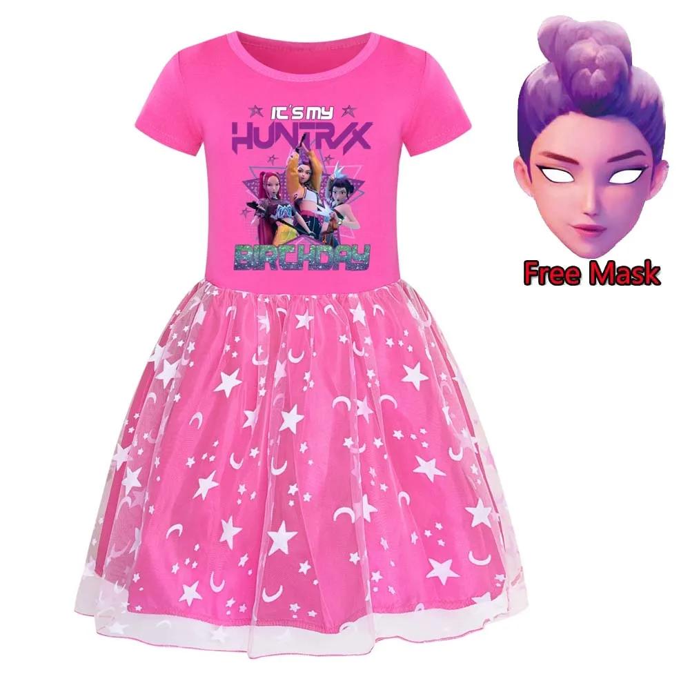 Robes Dessin Animé Kpop Chasseurs de Démons pour Bébés Filles Enfants Rumi Mira Zoey Vêtements Imprimés Costume Cosplay Robe Décontractée Fille Masque Gratuit