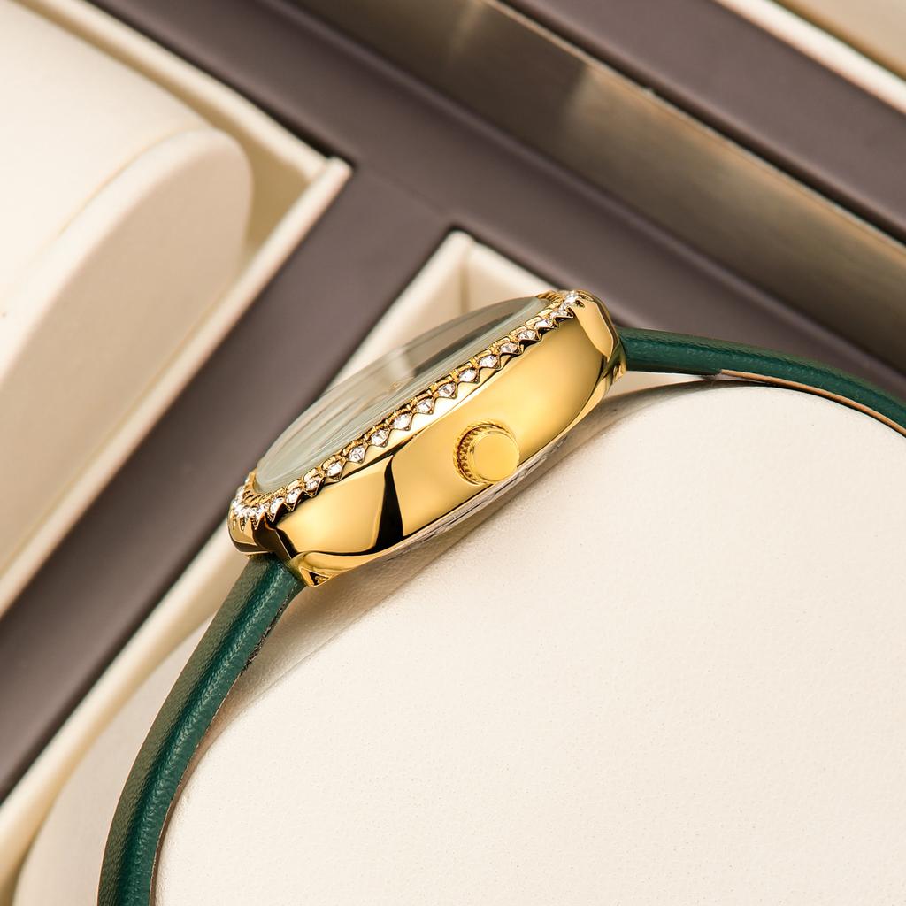 Yalalusi Diamantuhr Damen Modeuhr Weiblichkeit Kleines Zifferblatt Lederarmband Damenuhr