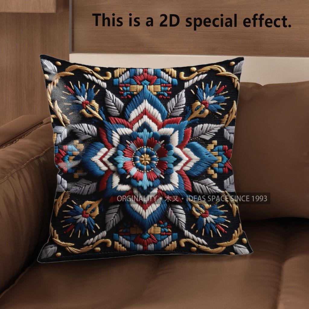 2D Colorful Ethnic Floral Pattern Decorative Pillow Covers Pattern Cushion Cover Suitable For Sofa Bedroom Car Pillow Cover