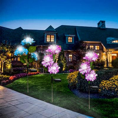 Solar Hydrangea Lights, LED Solar Garden Lights Outdoor, 3 Heads Solar Flowers Pathway Lights for Garden, Lawn, Patio Landscape Decorations