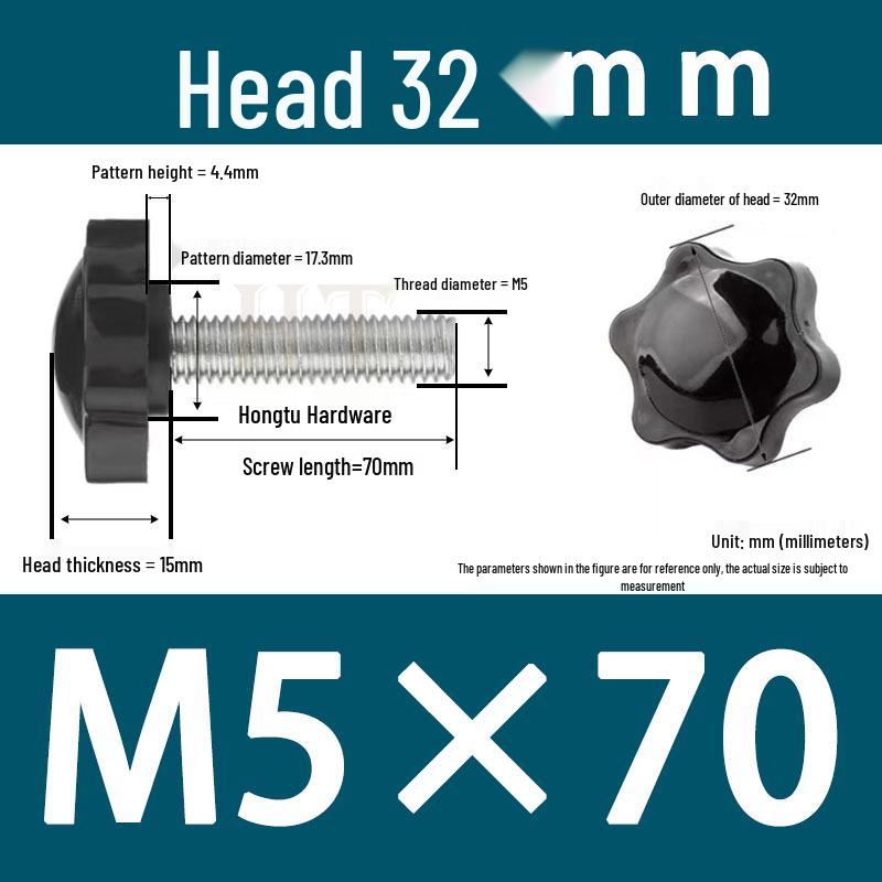 32-Head Rubber Six-Star Plum Blossom Handle Knob M5/M6/M8 Plastic Thumb Screw
