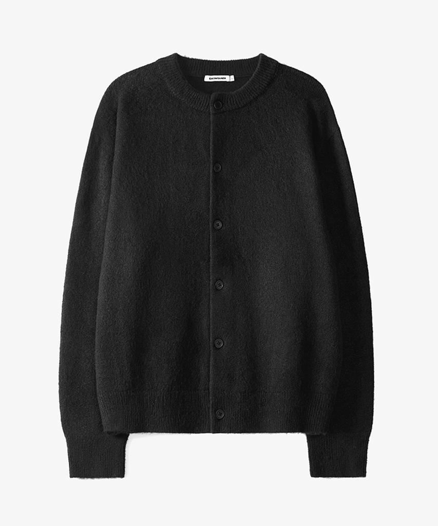 Excontainer Minimalist Button Round Neck Crop Cardigan (Black)