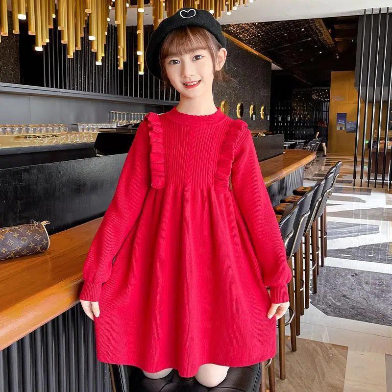 Dívčí pletené svetrové šaty - Stylová jarní a podzimní móda pro děti