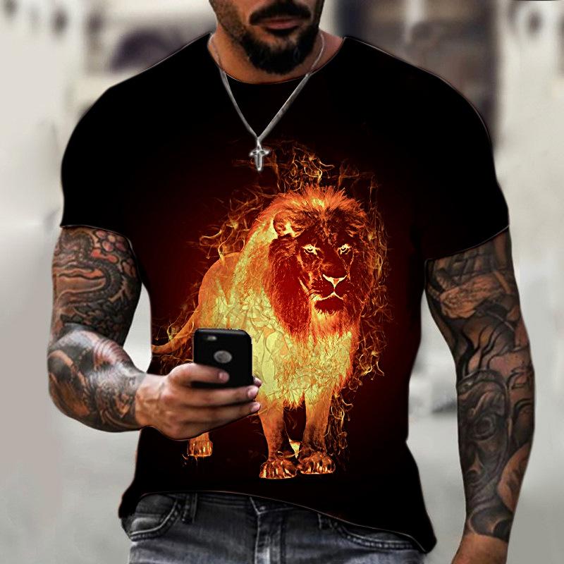 

Новая летняя 3D-печатная футболка с короткими рукавами и персонализированным животным, тигром, львом, большие размеры, персонализированная футболка, пуловер, повседневная мужская одежда 6XL