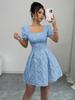 Summer Slim Fit Women's Elegant Lace Solid Color Bubble Sleeve Square Neck A-Line Dress