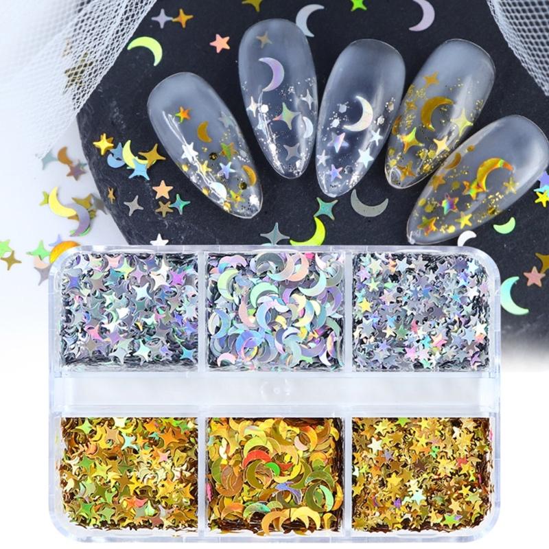 6 Grid Star Moon Sequins Pigment Filler For DIY Nail Art UV Crystal Epoxy Resin Mold Filling Crafts Jewelry Accessories