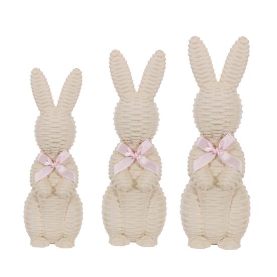 Rattan Effect Resin Easter Bunny Figurine Wicker Rabbit Statue with Bow for Spring Table Centerpiece Indoor Outdoor Patio Yard Farmhouse Home Decor