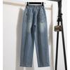 Women Autumn Loose Casual Denim Blue Wide Leg Pants Elastic Basic Trousers Plus Size Long Jeans