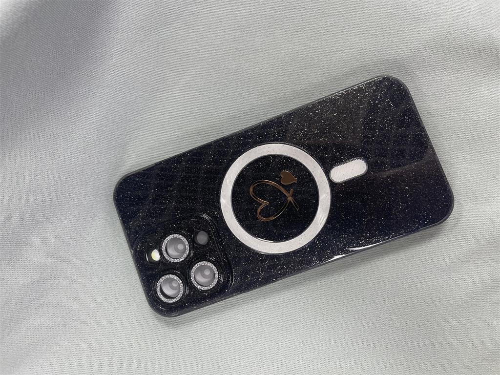Foreign Trade Love Flash Crystal Magnetic Mobile Phone Case Is Suitable for Apple 15PROMAX Trend 14 Lens Film 13PRO