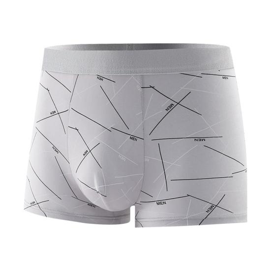Men Boxer Underwear Elastic Mid-Waist Design Tight Cut Shorts Briefs Lines Print U-Convex Panties