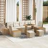 10-piece Garden Sofa Set with Beige Cushions Poly Rattan Acacia, Garden Dining Set 3362901