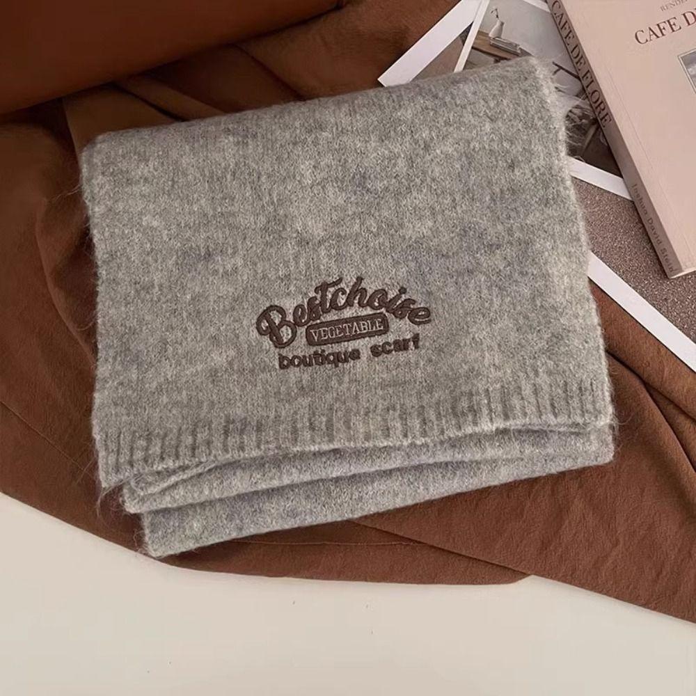 

Letter Wool Scarf Embroidered Long Shawl Simple Winter Cashmere Scarves Women/Men серый
