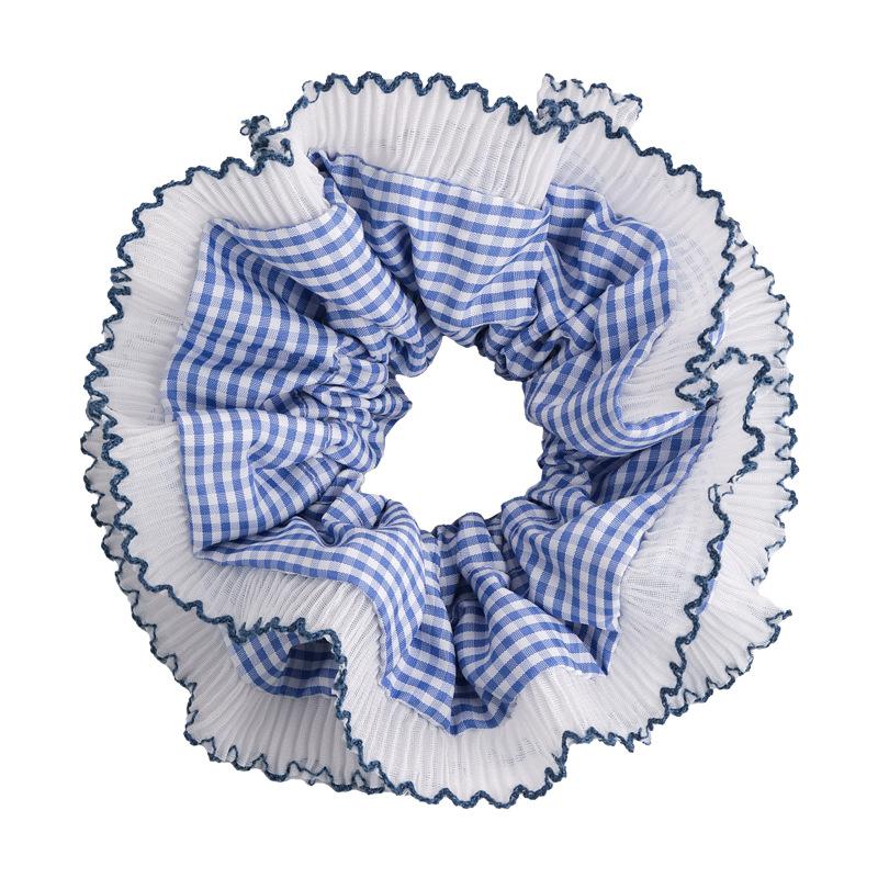 Blue Lattice Ruffles Hair Scrunchies Double Lace Headbands Womens Girls Sweet Romance Hair Rope Female Tie Rubber Band Headdress