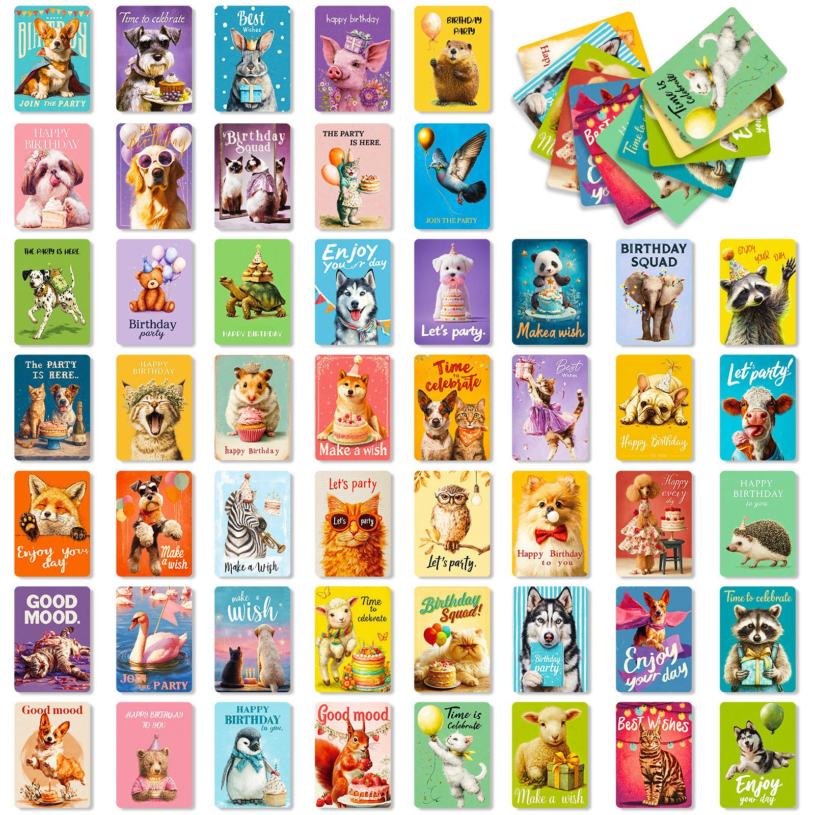 

50 Birthday Text Cards Cute Animals Series Graphic Combination Small Fresh Birthday Greeting Card Batch T01042718