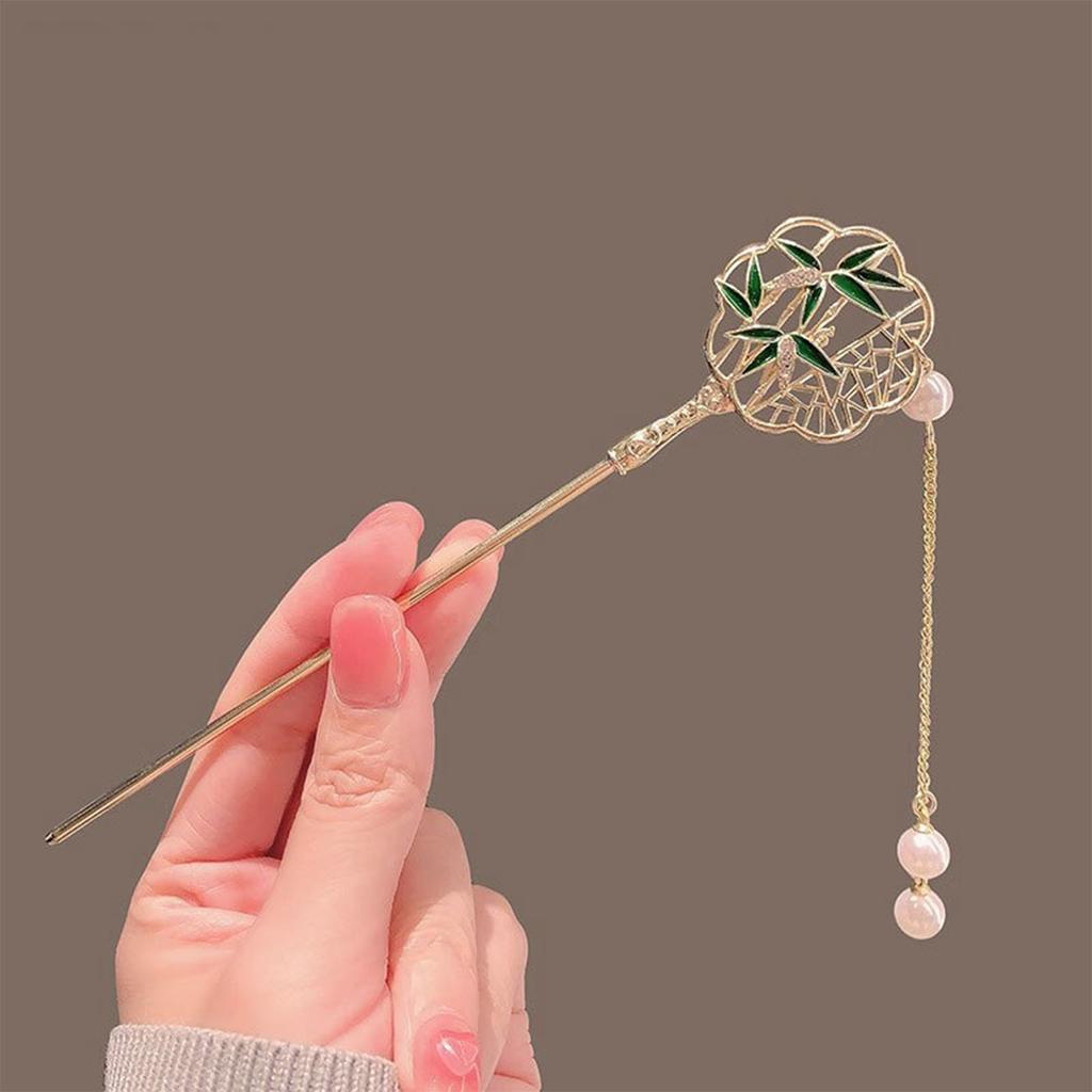 Retro Chinese Style Hair Pin Gold Color Alloy Butterfly Hair Clips Pearls Chain Pendant Headpieces Women Girls Hair Jewelry