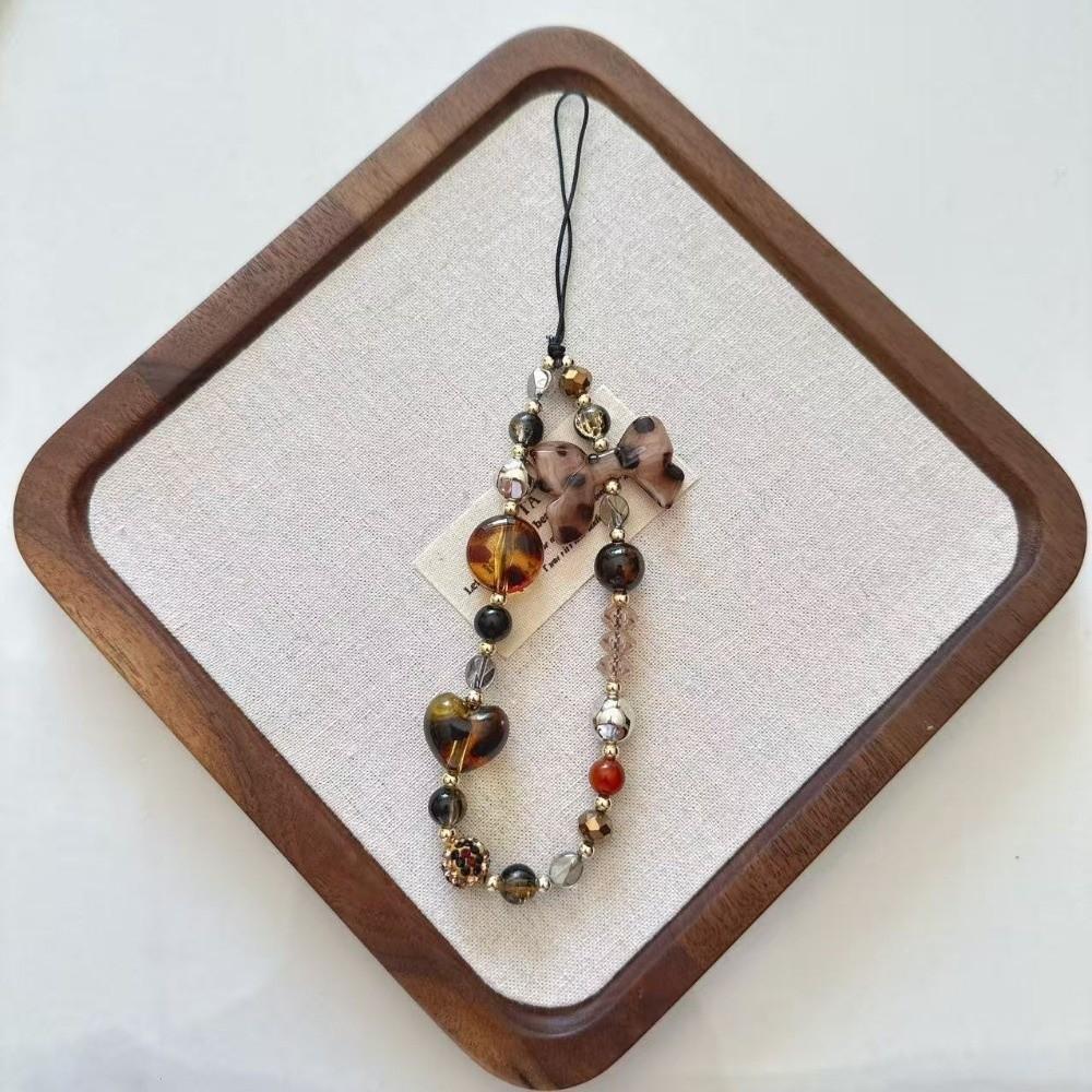 Beaded Leopard Print Phone Charms Love Heart Phone Wrist Strap New Phone Hanging Rope  Gifts