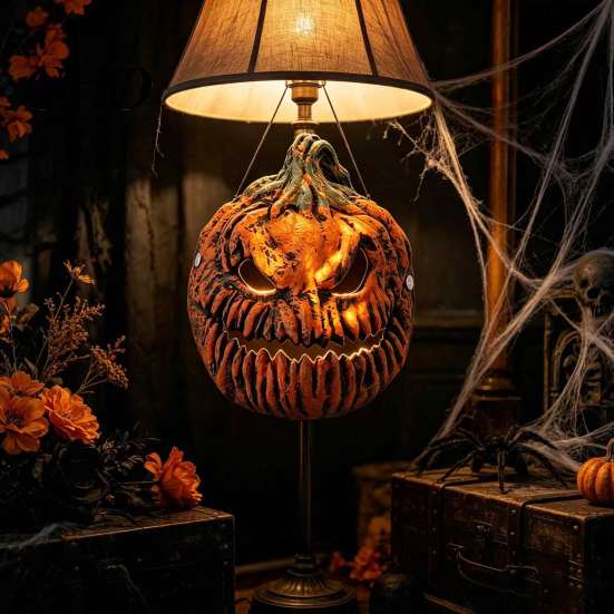 Halloween Kürbiskopf Maske Lichtabdeckung Maske, 3D Gruseliges Gesicht Lampe Spukhaus Beleuchtungszubehör Schirm für Veranda Garage, Tragbares Cosplay