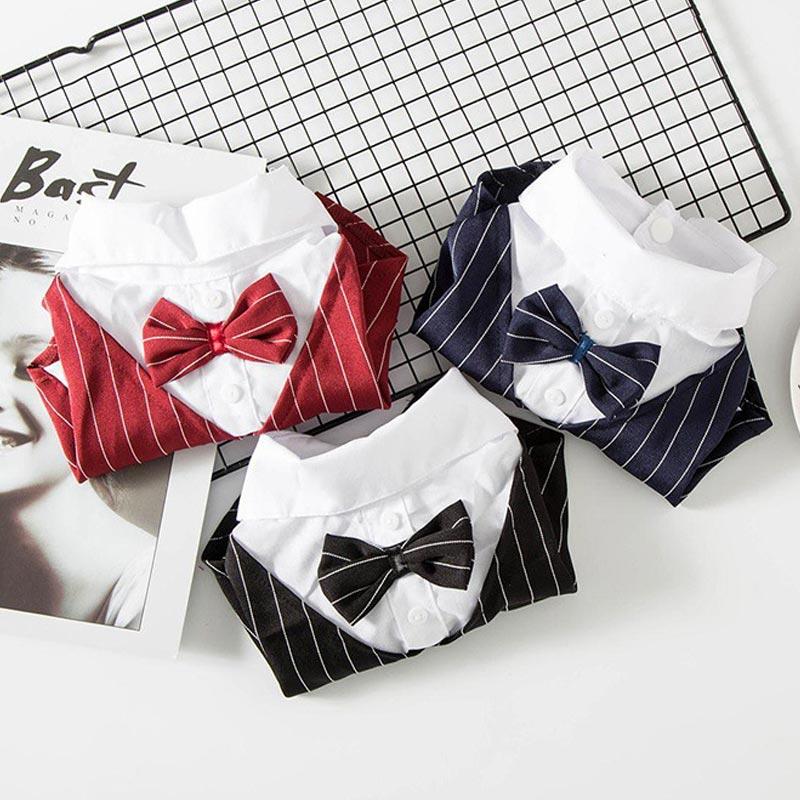 Herrlicher Hundemantel Umweltfreundliche Baumwolle Gestreifte Fliege Smoking Haustier-Outfit Hochzeitsanzug Formelles Hemd für Kleine Hunde Sommer