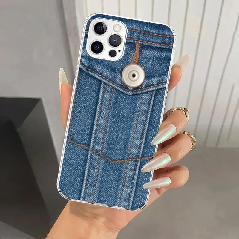 Jeans Cowboy Denim Printed Phone Case for Iphone 17 Air 16 15 Plus 14 13 Mini 12 11 Pro Max 16E 7 8 SE 2020 Soft Funda Print She