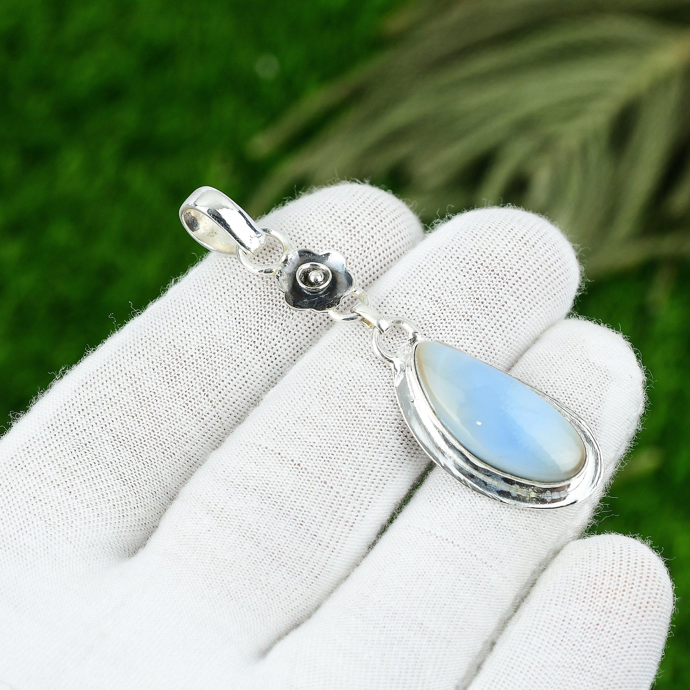 

Birthday Gift For Her Natural Owhyee Blue Opal Gemstone Pendant 925 Silver