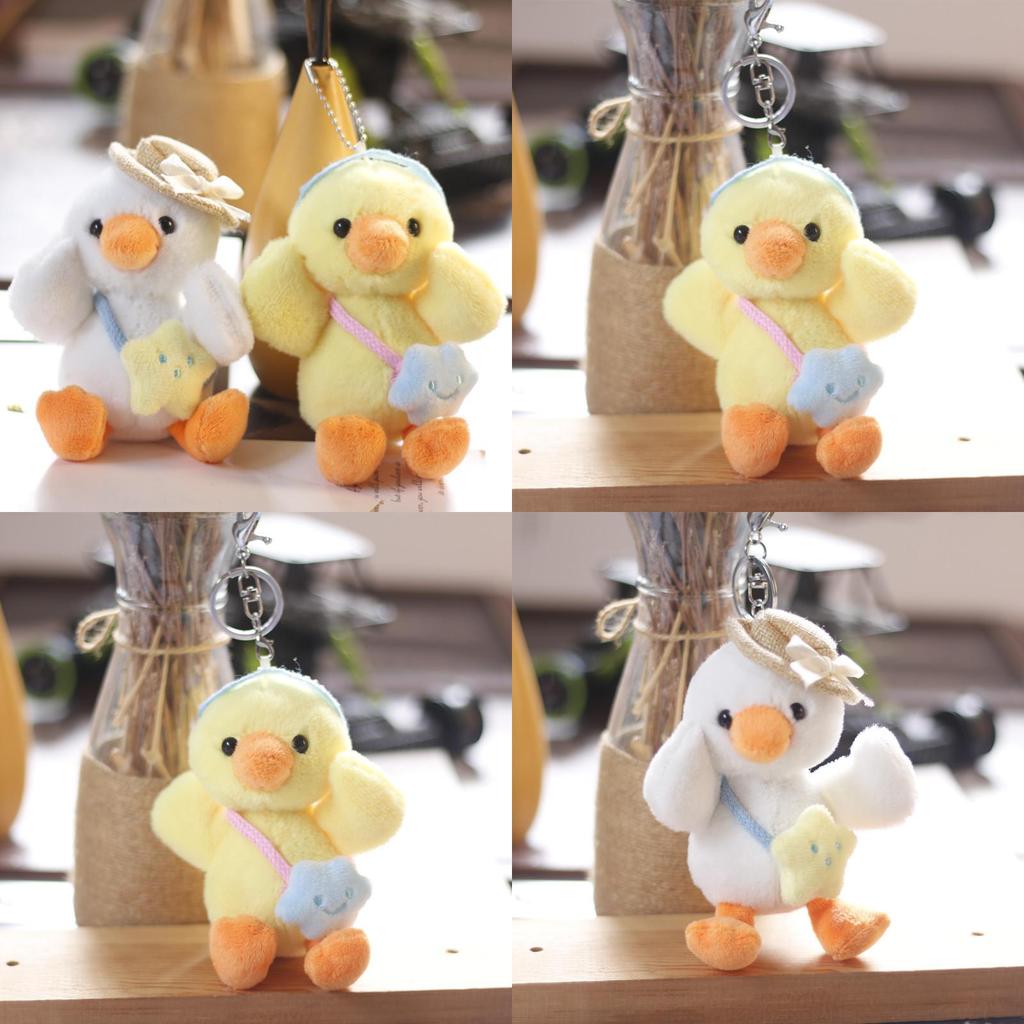 Cute Mini Plush Duck Keychain Soft Stuffed Animal Toy White And Yellow Colors