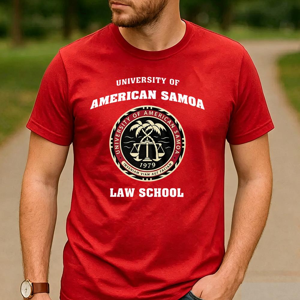 University Of American Samoa Law School 1979 Palm Tree Scale Seal Graphic T Shirt Unisex Cotton Retro Tropical College Tee