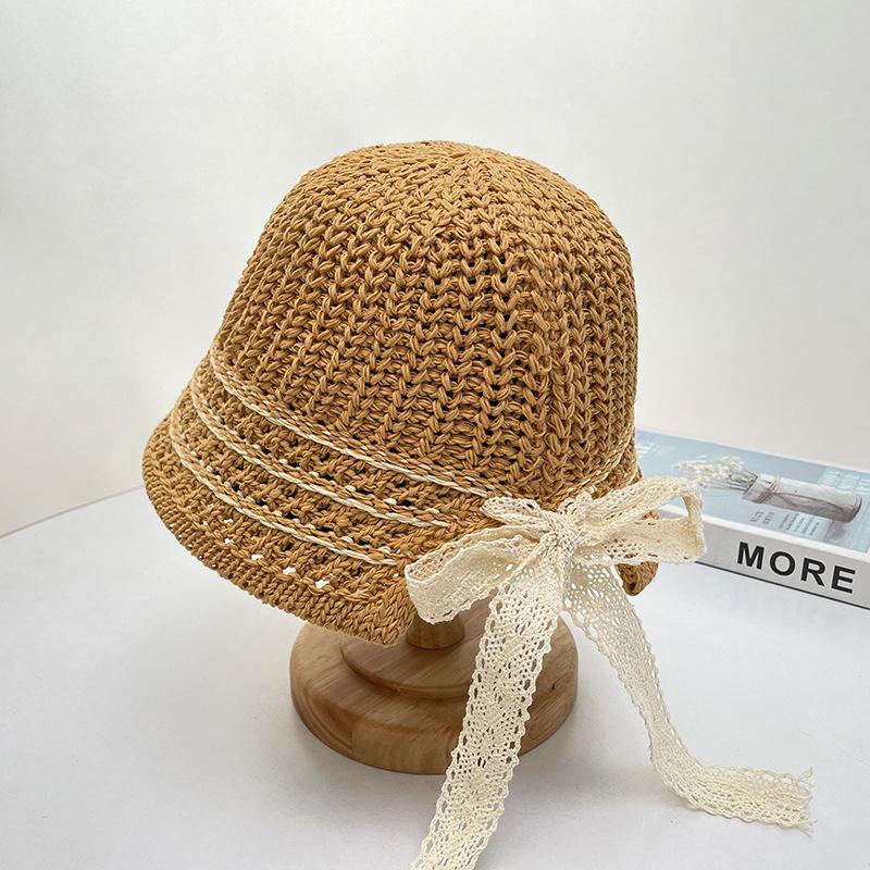 Knitted fisherman's hat children's breathable hollow sun hat spring and summer face small casual versatile beach basin hat